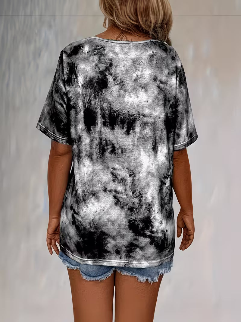 Rihanna - Tie Dye Lace-Up V-Neck T-Shirt