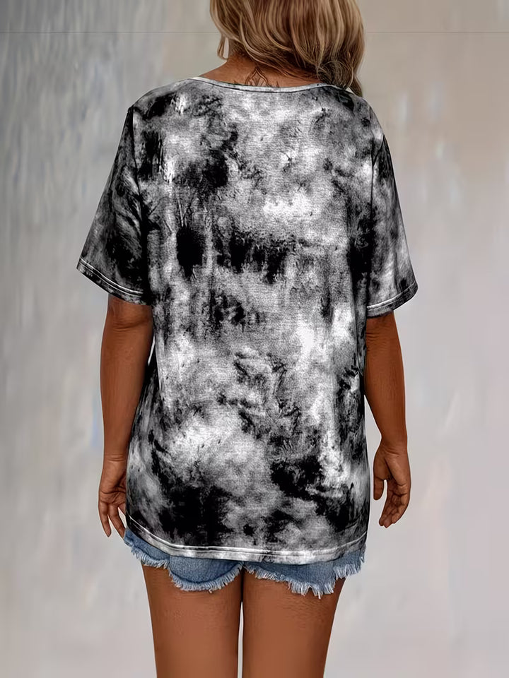 Rihanna - Tie Dye Lace-Up V-Neck T-Shirt