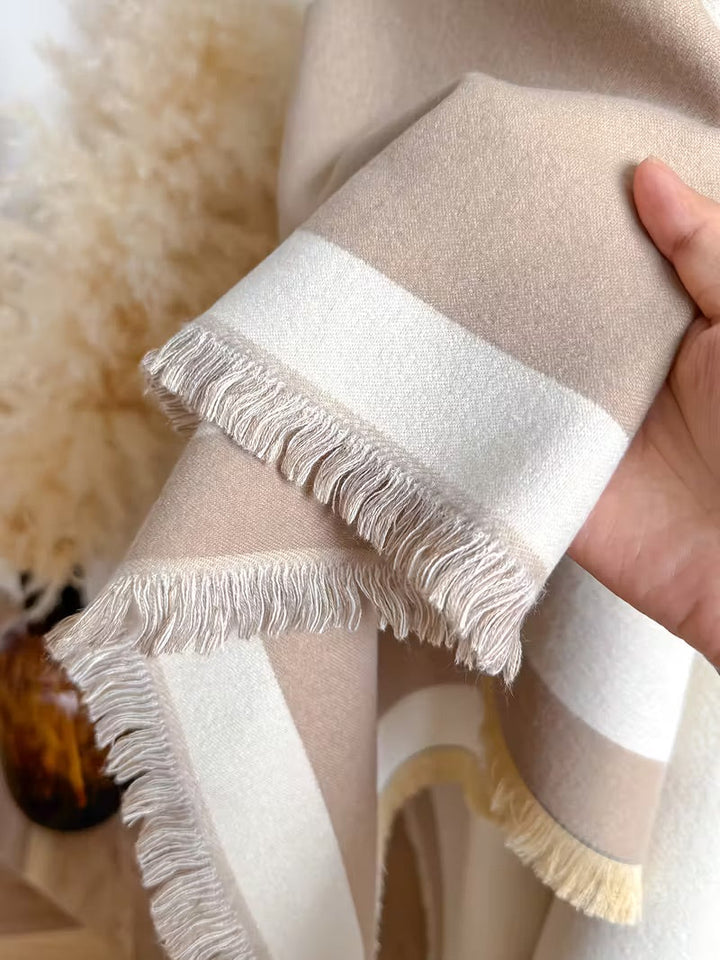 Taisija - Reversible Striped Jacquard Shawl in Faux Cashmere