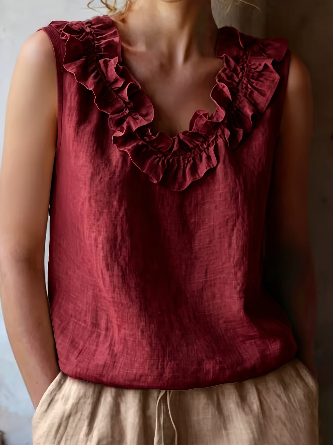 Safiya - Sleeveless Ruffle Neck Blouse