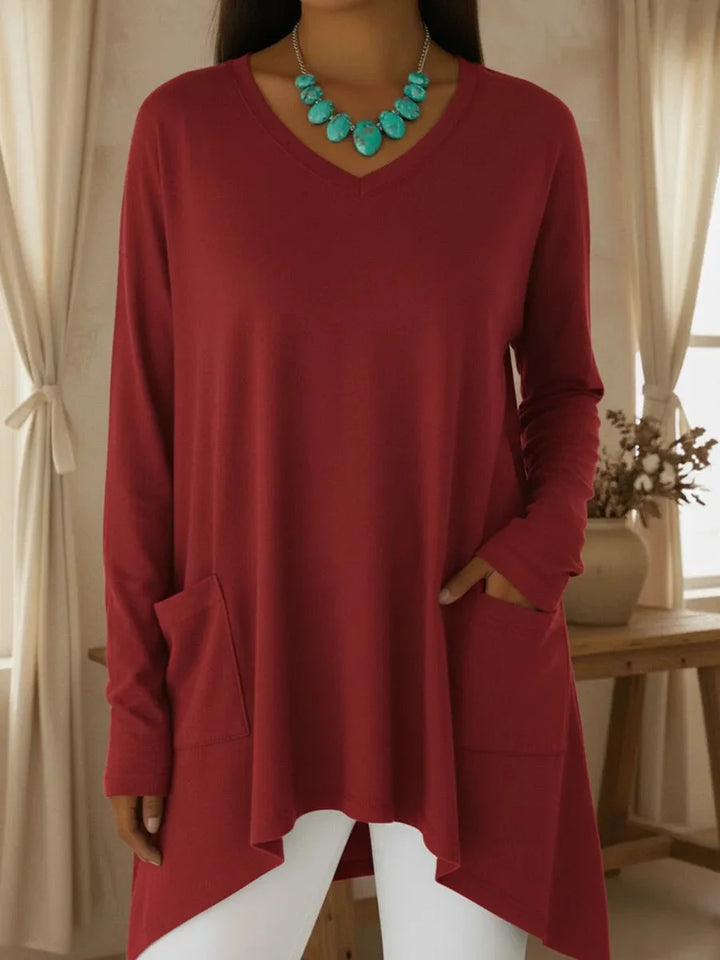 Boglarka - V-neck Loose Sweater With Irregular Hem