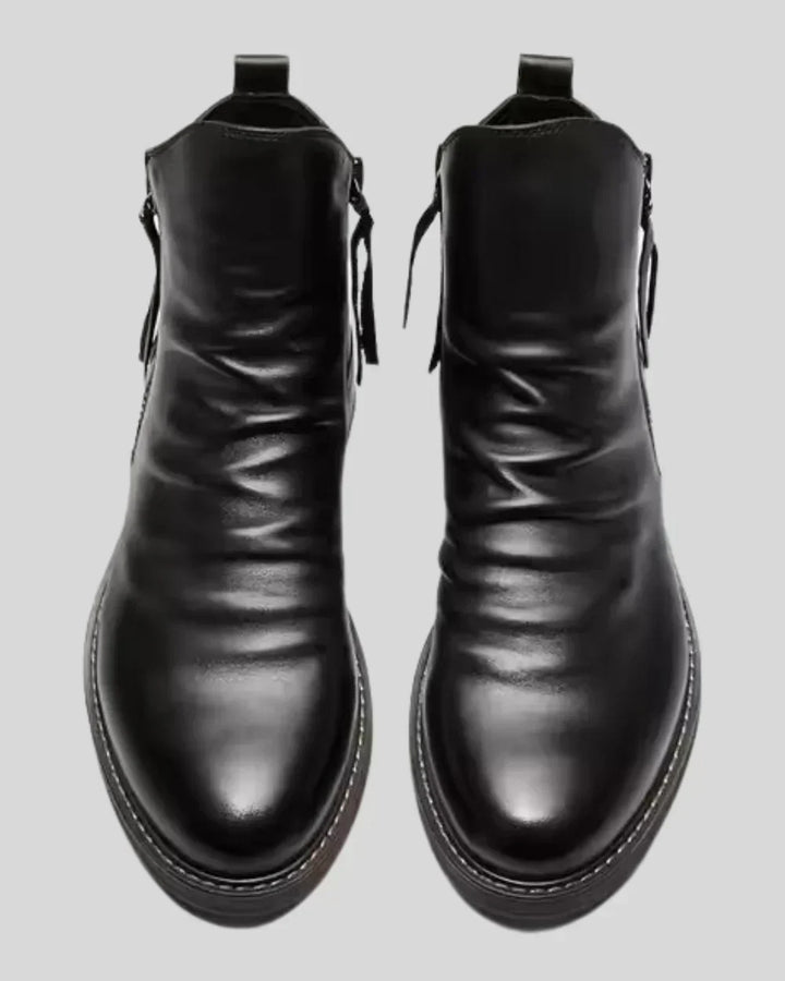 Benes - Leather Ankle Boots With Side Zipper
