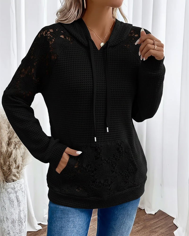 Laessa - Floral Laced Hoodie With Front Pocket