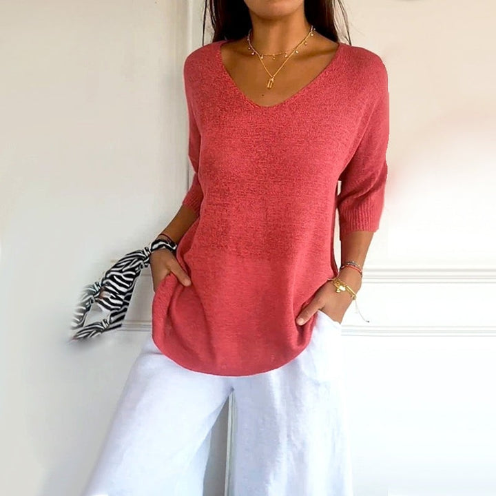 Anjela - Casual knitted Shirt With V-Neck