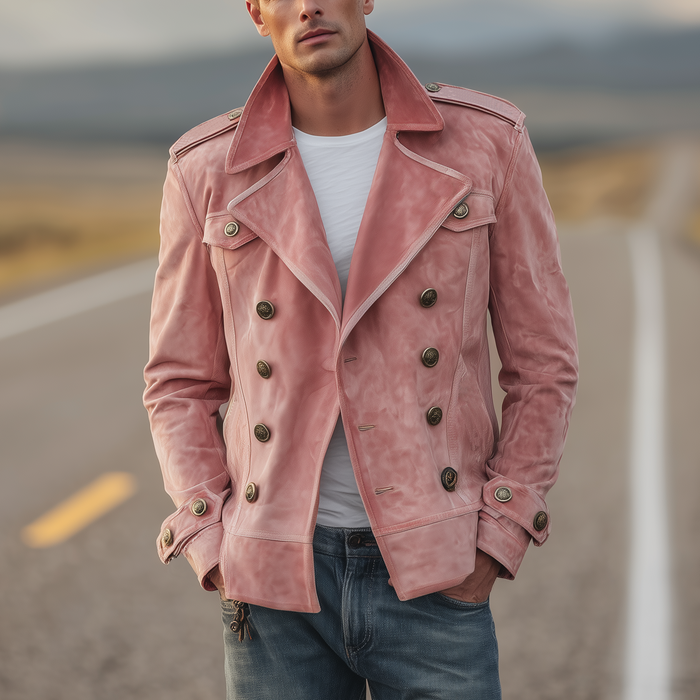 Momonosuke - Classic Retro Western Style Lapel Suede Double-Breasted Jacket