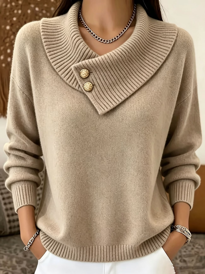 Renaette - Ribbed Knit Sweater With Cowl Collar