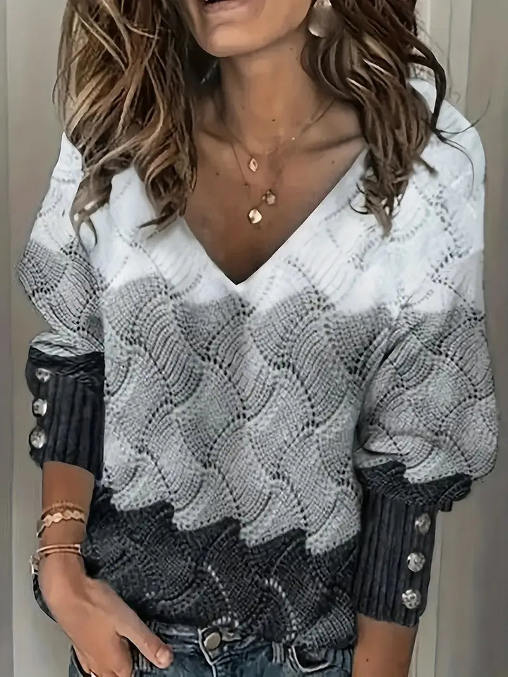 Renilda - Elegant V-Neck Knitted Sweater