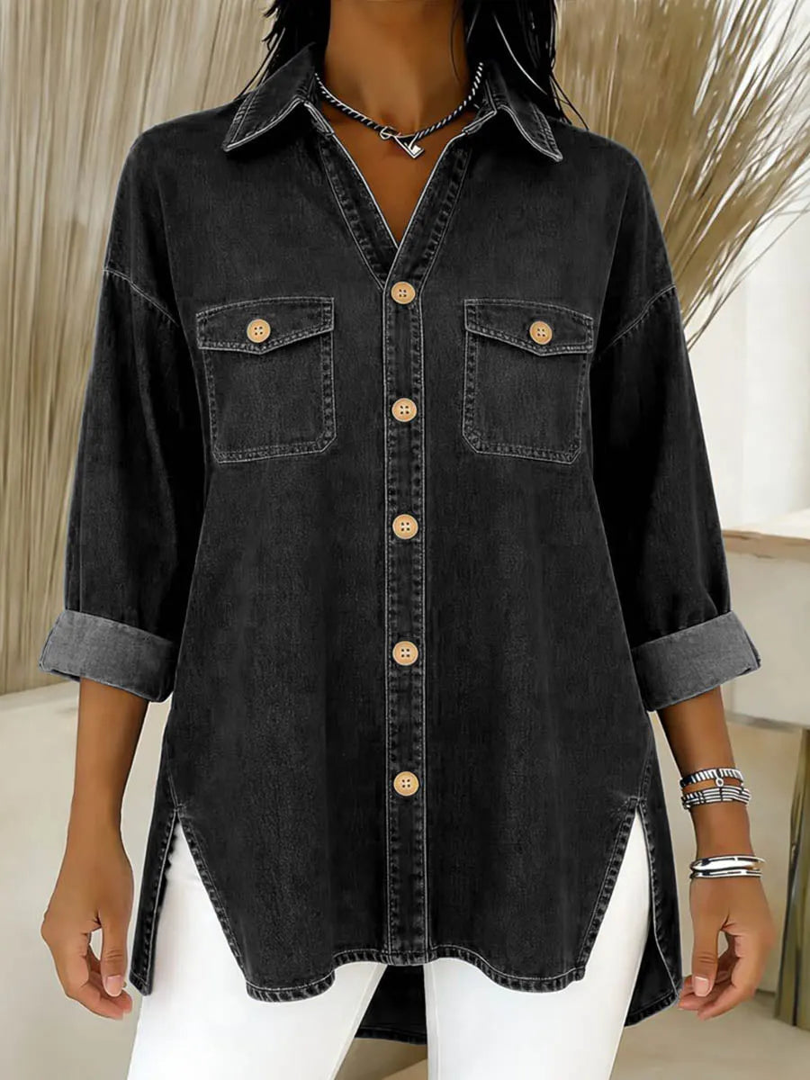 Maelilana - Long Sleeved Denim Shirt With Lapels