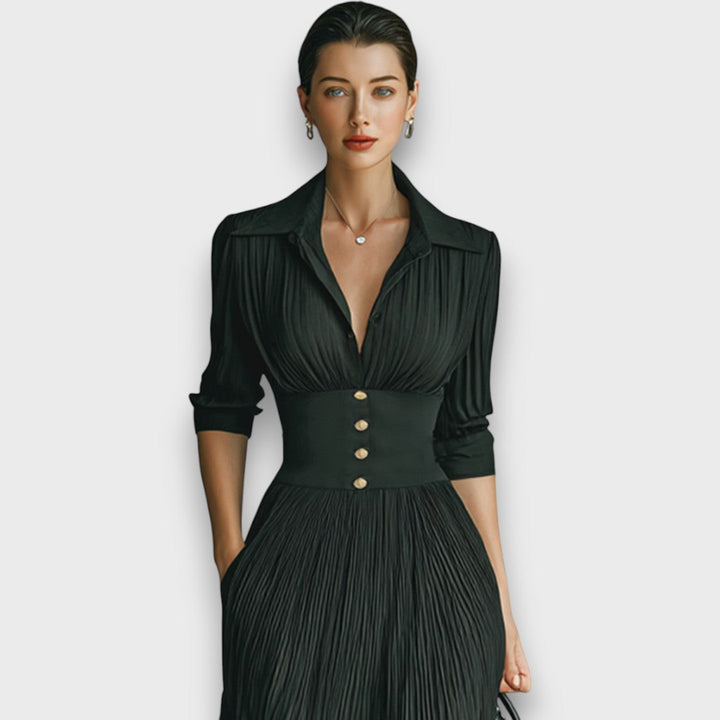 Adreena - V Neck Maxi Dress With Buttons
