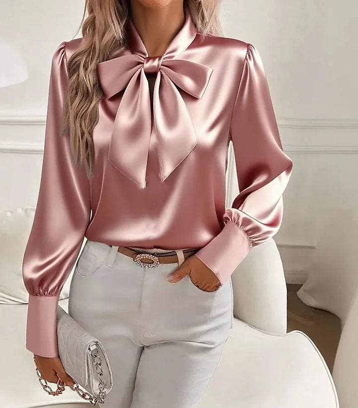 Kanikka - Satin Blouse With Bow Tie