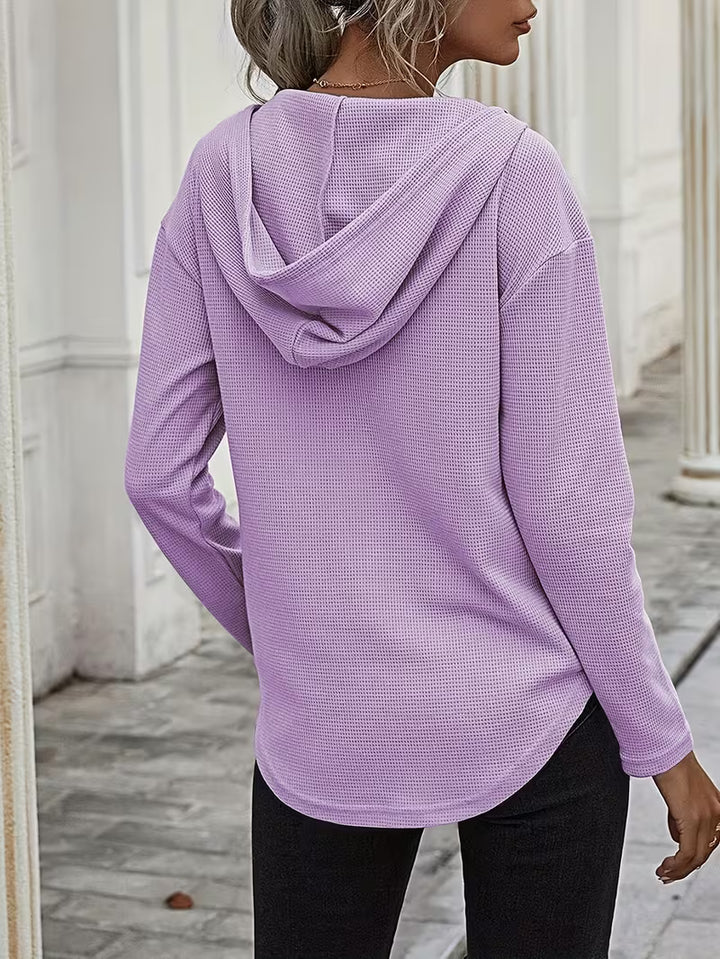 Heydi - Long Sleeve Curved Hem Hooded Sweatshirt