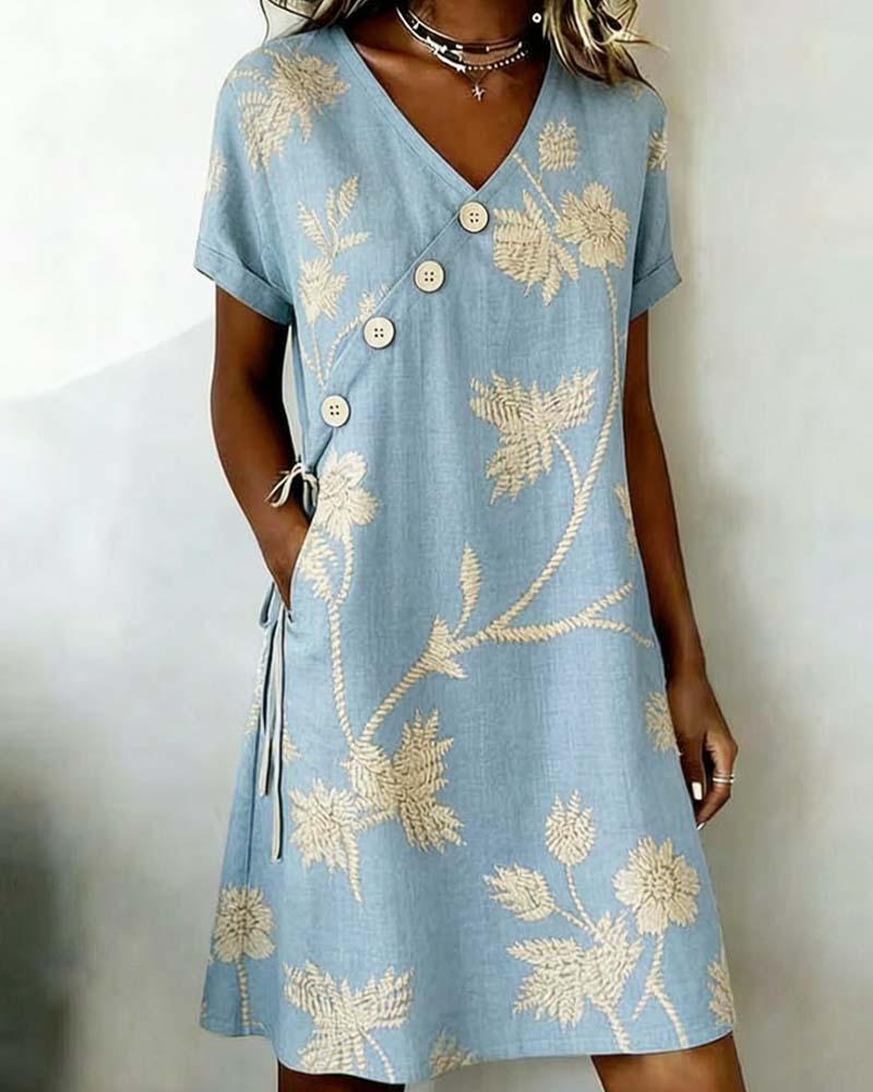 Celmira - Mini Dress With Diagonal Button Print