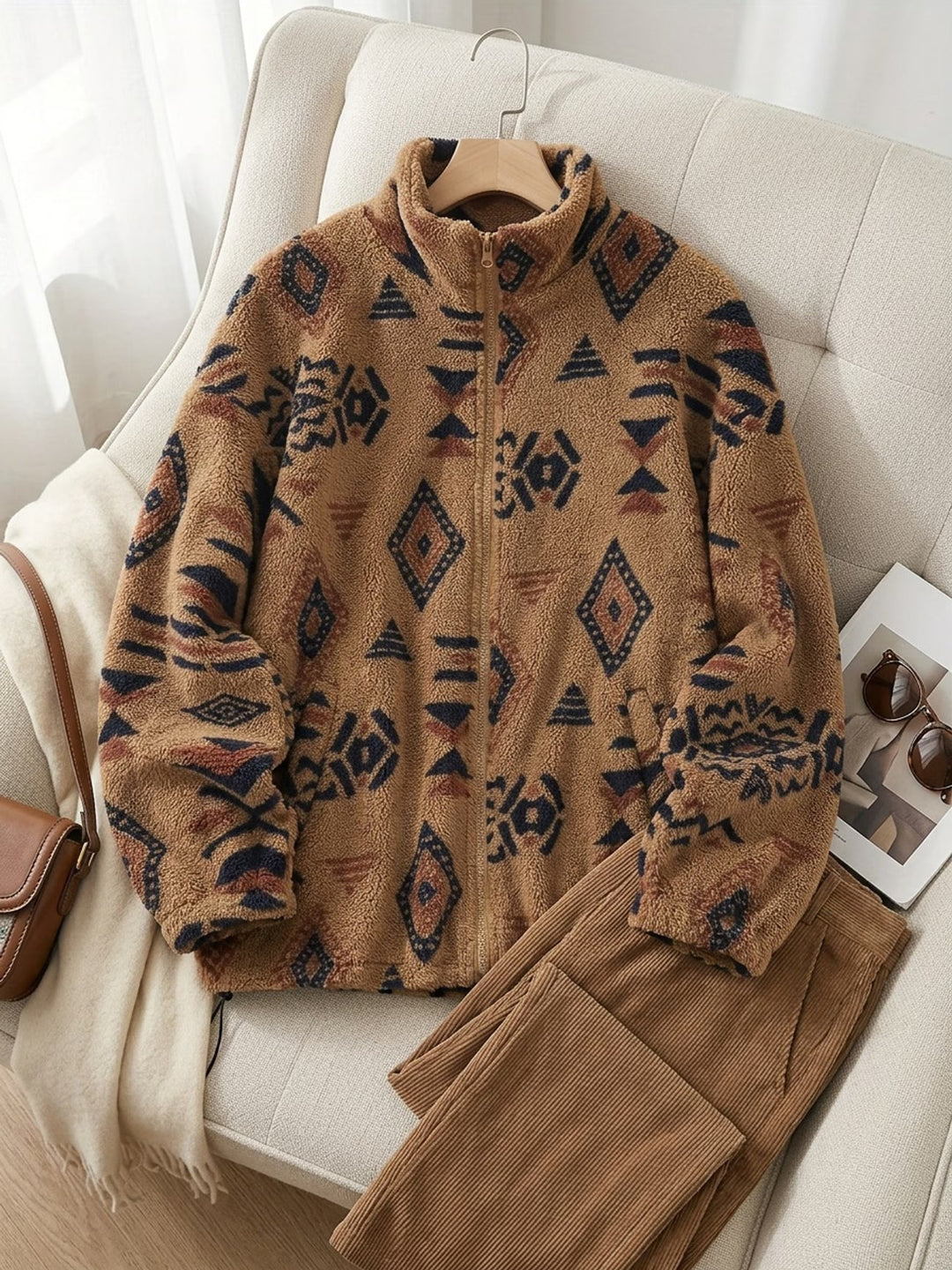 Anelalina - Long Sleeve Geometric Print Jacket