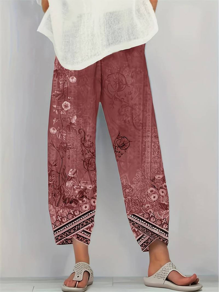 Thimasha - Vintage Floral Capri Pant With Elastic Waist