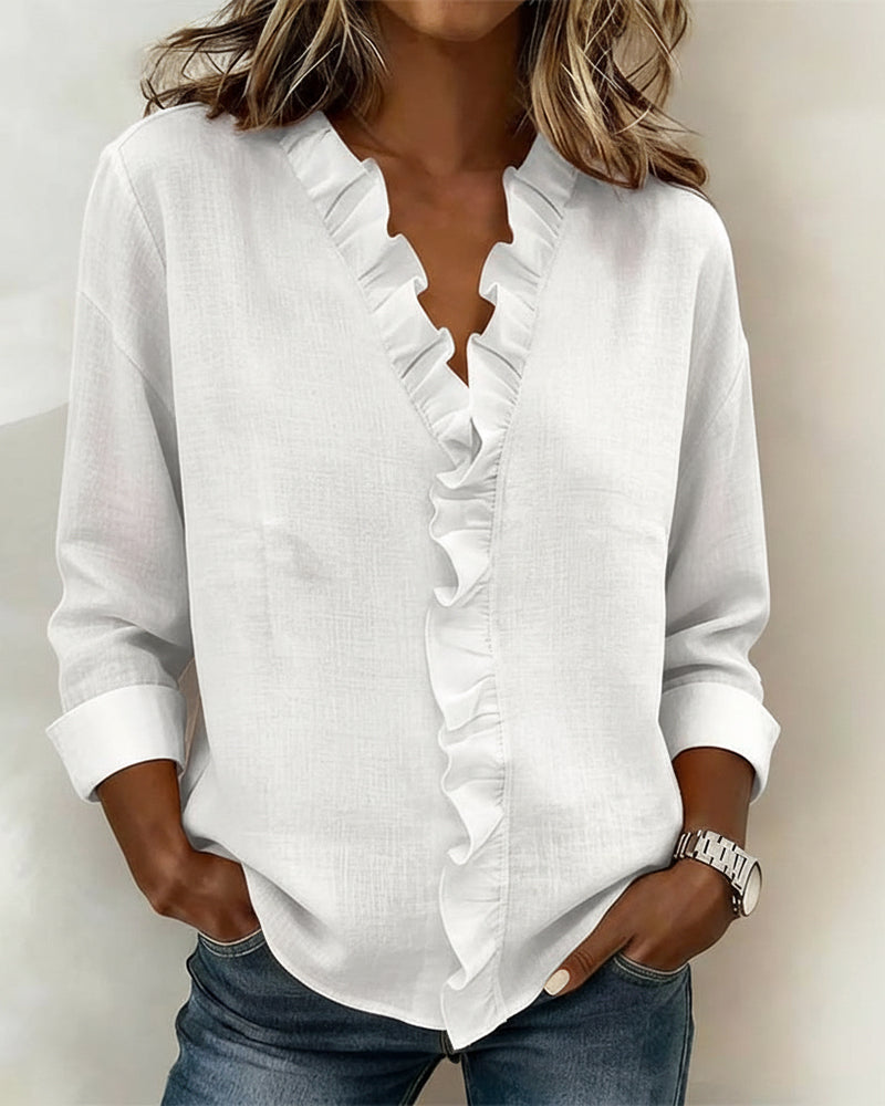 Birute - Stylish Long Sleeves Blouse With V-Neck
