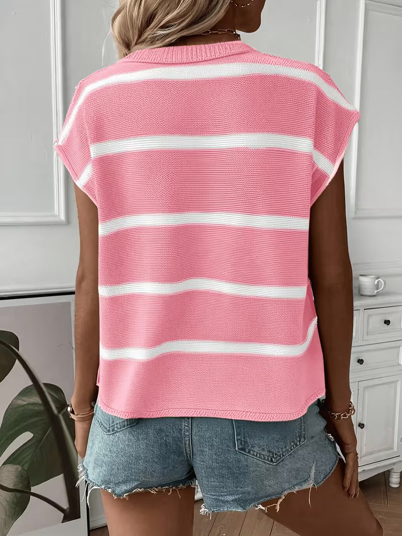 Enila - Round Neck Knitted Striped Sweater