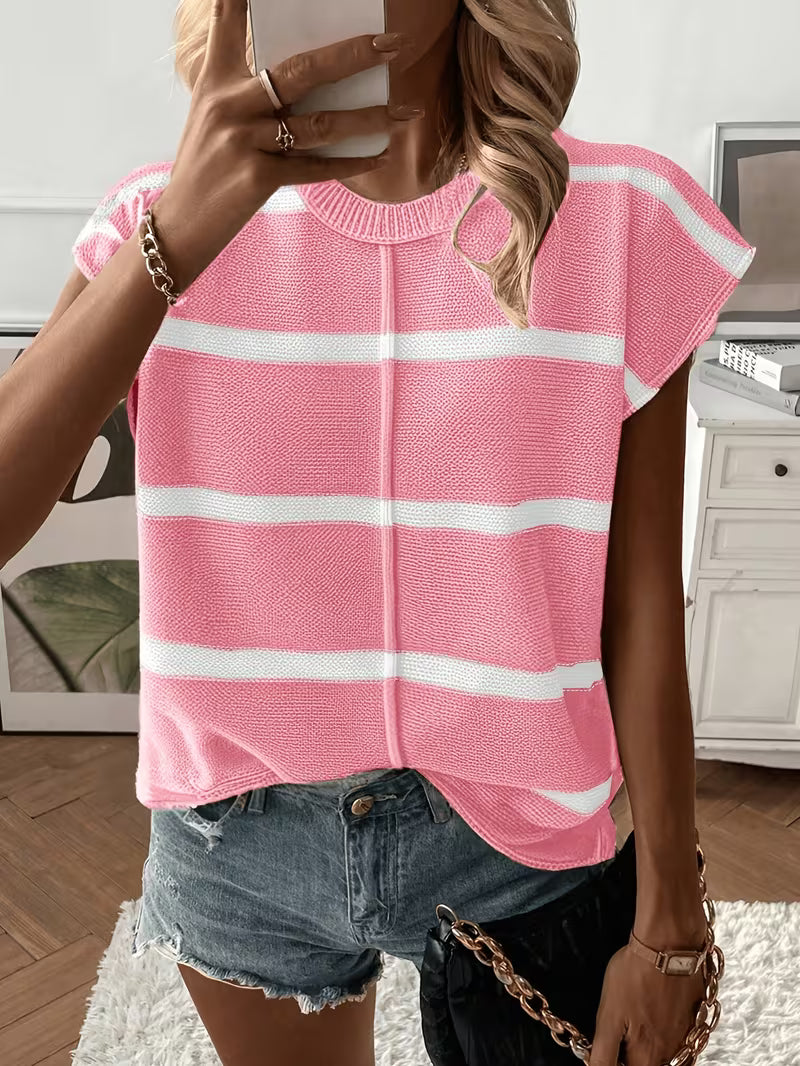Enila - Round Neck Knitted Striped Sweater