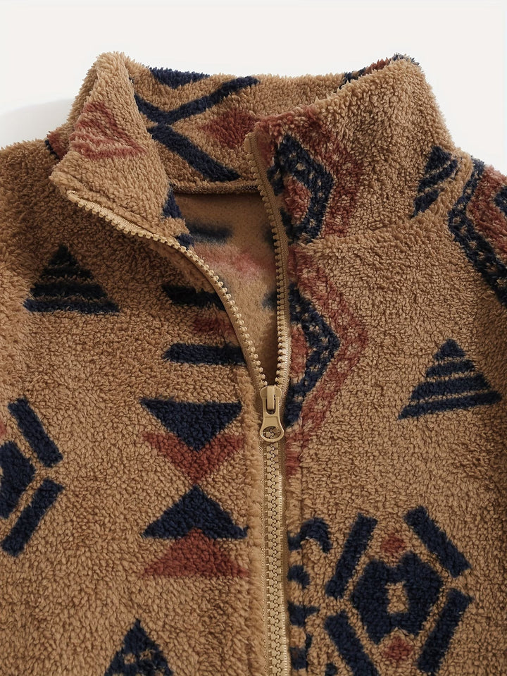 Anelalina - Long Sleeve Geometric Print Jacket