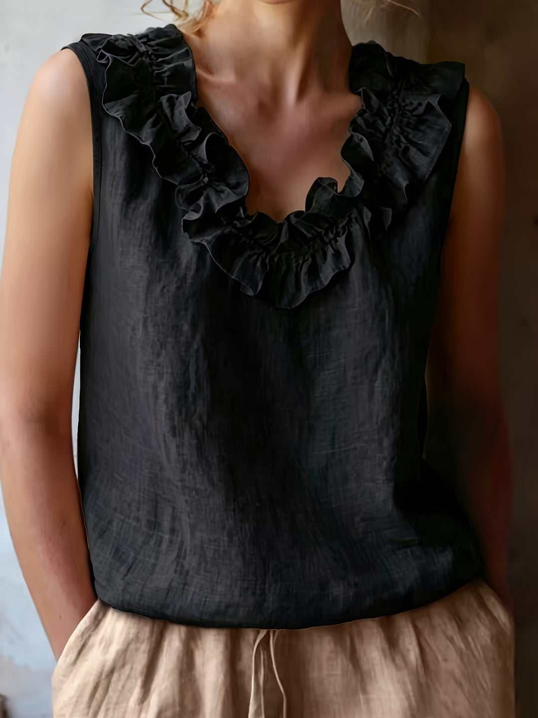 Safiya - Sleeveless Ruffle Neck Blouse