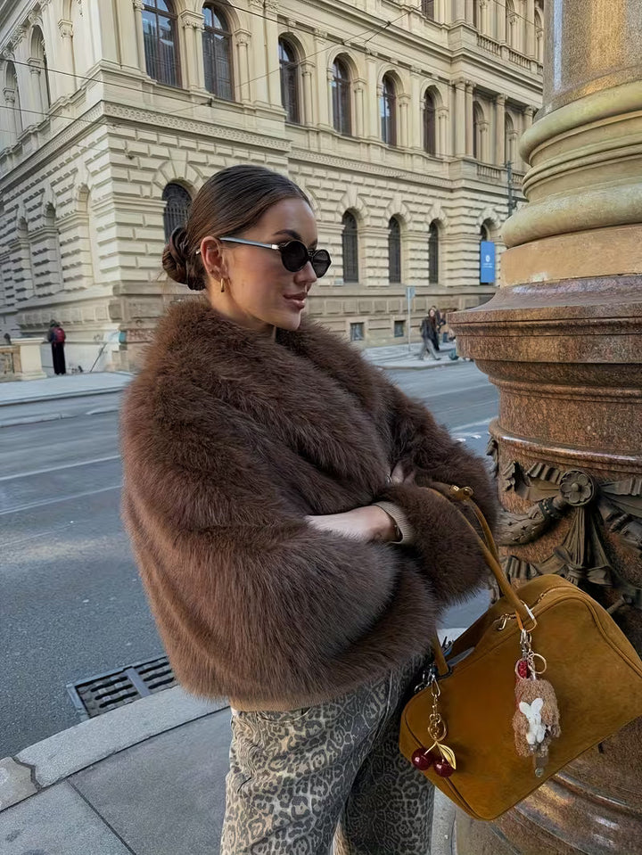 Gisenna - Faux Fur Oversized Cropped Lapel Jacket