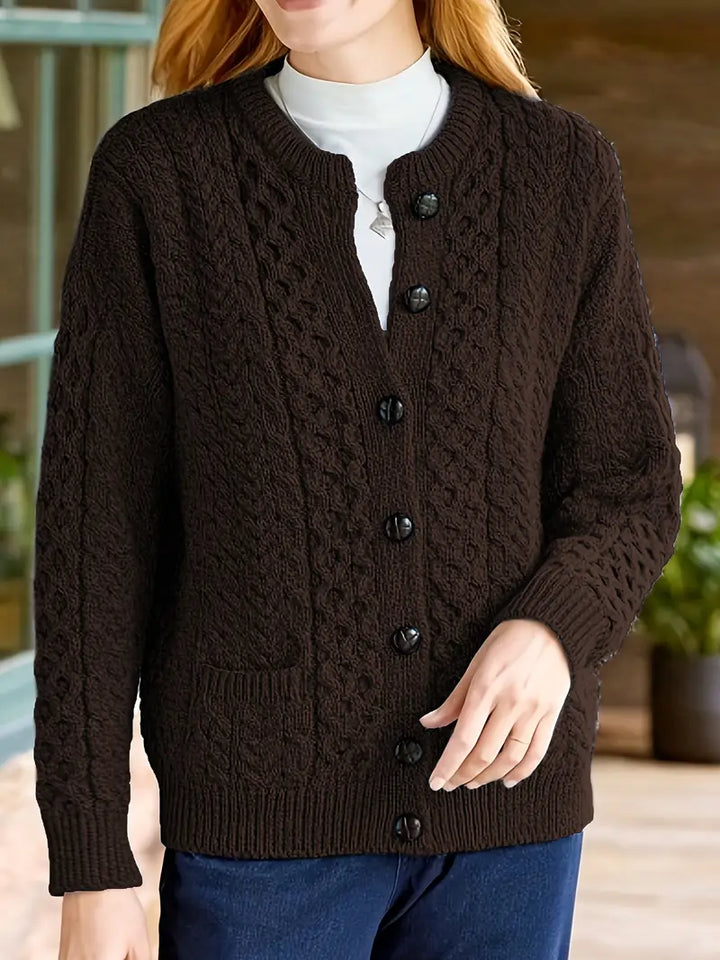 Audree - Cable Knitted Button Up Cardigan Sweater