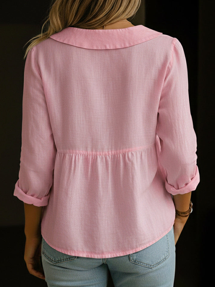 Neveni - Long Sleeve Blouse With Button