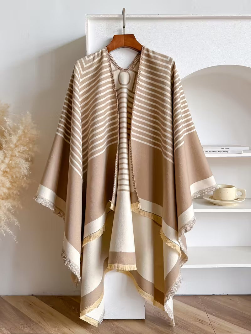 Taisija - Reversible Striped Jacquard Shawl in Faux Cashmere