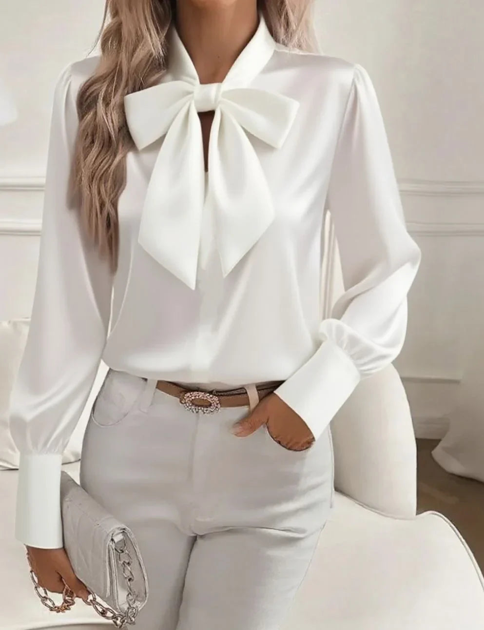 Kanikka - Satin Blouse With Bow Tie