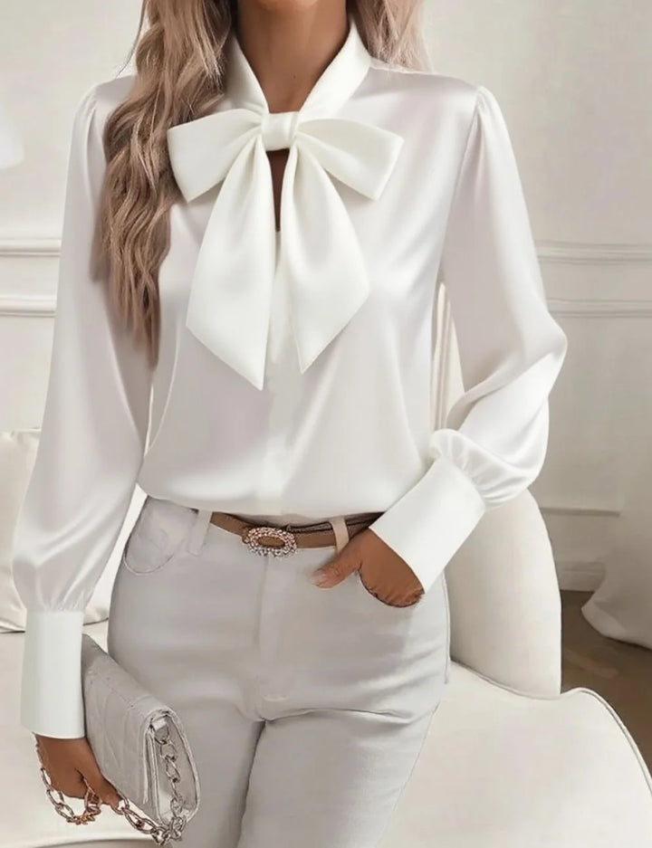 Nariyah - Satin Blouse with Long Sleeves and a Bow