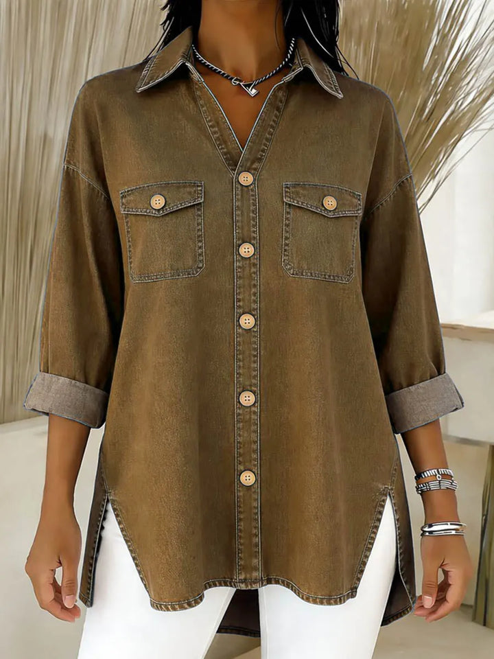 Maelilana - Long Sleeved Denim Shirt With Lapels