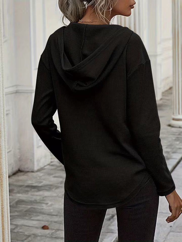 Heydi - Long Sleeve Curved Hem Hooded Sweatshirt