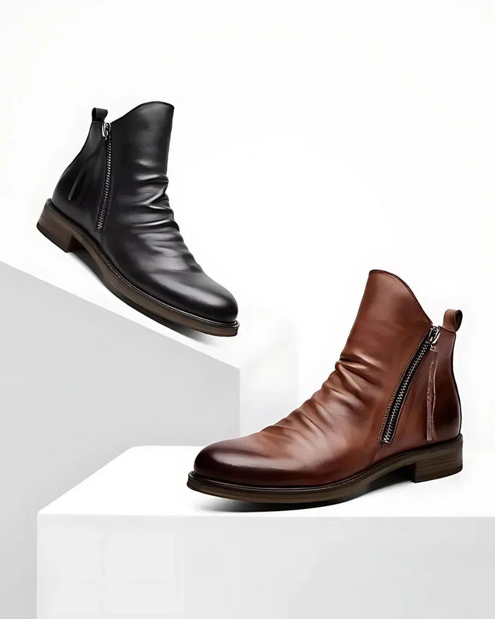 Benes - Leather Ankle Boots With Side Zipper