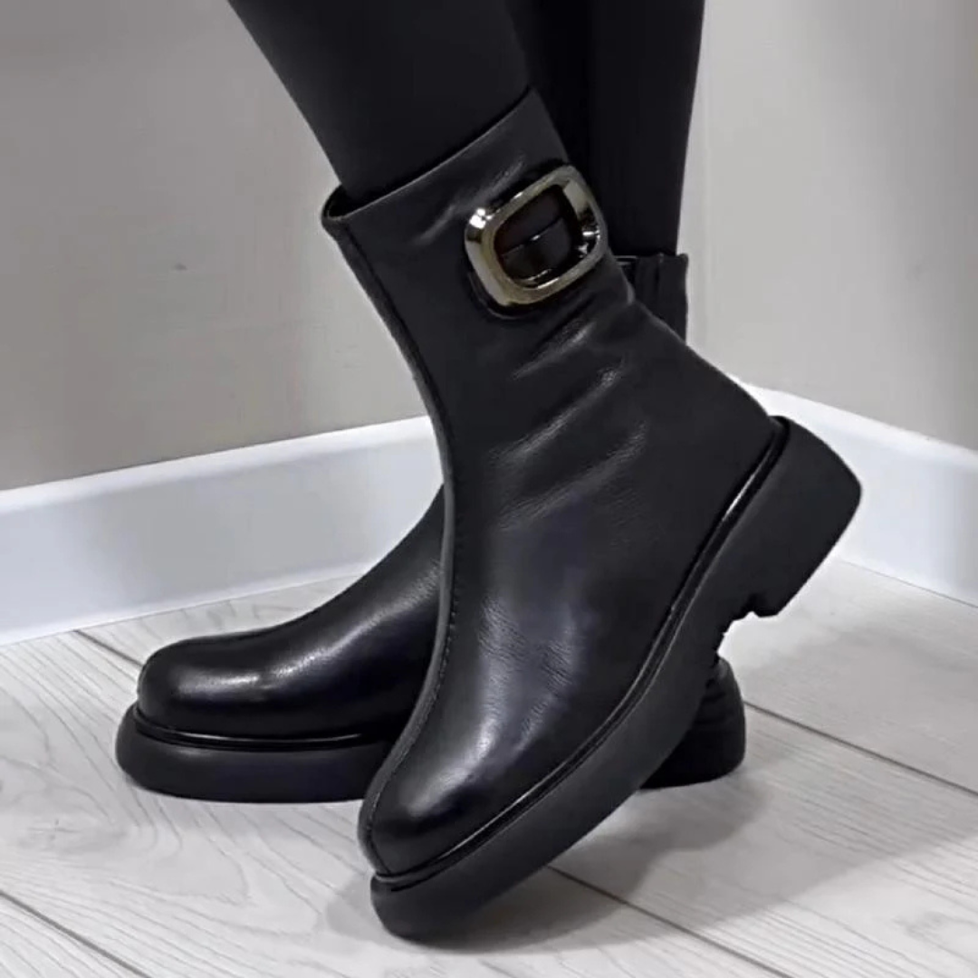 Moniek - Leather Ankle Boots with Buckle