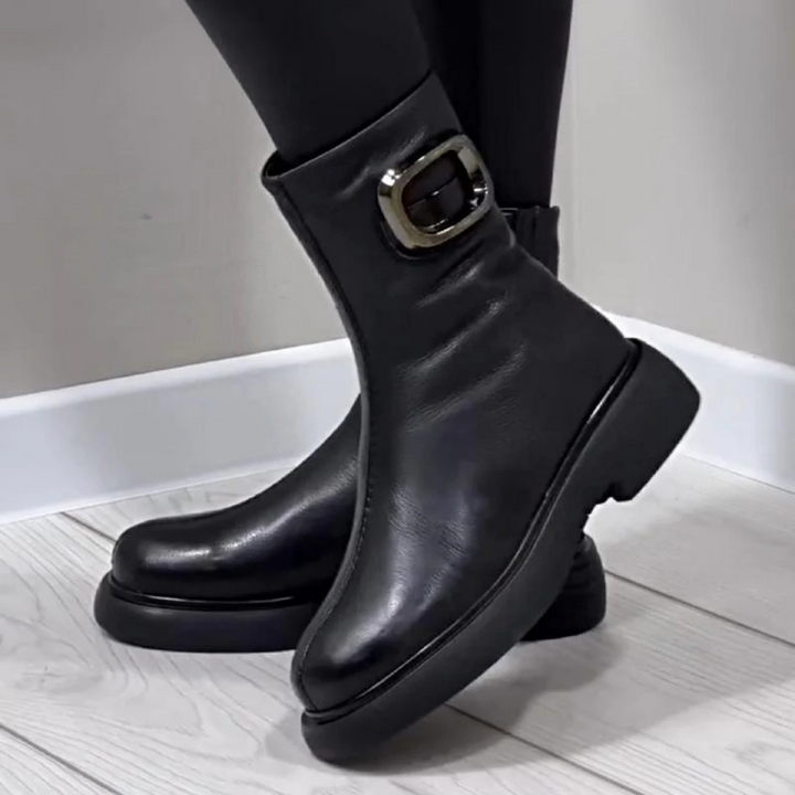 Moniek - Leather Ankle Boots with Buckle