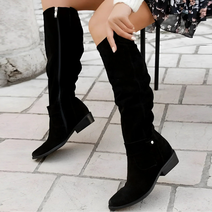 Kimara - Leather Knee High Boots With Side Zipper