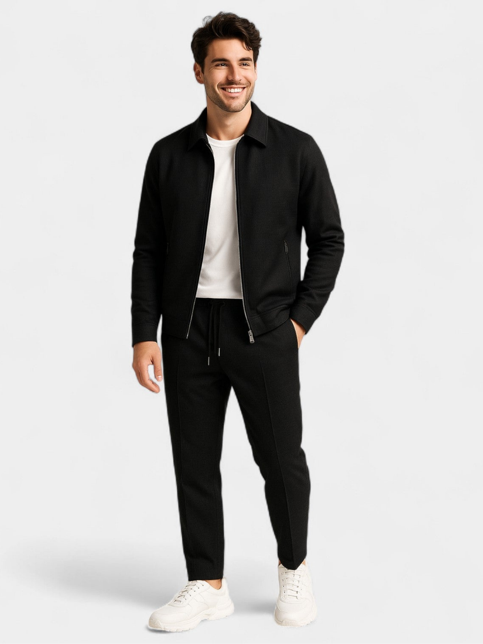 Tobiana - Textured Zip-up Jacket And Drawstring Pants Set