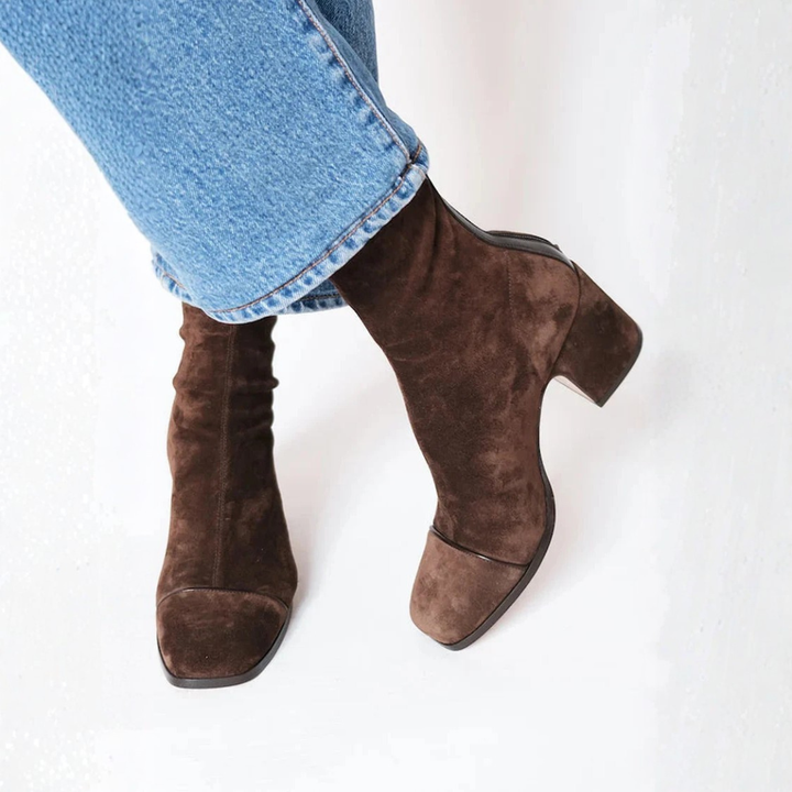 Leora - Comfortable Suede Heel Ankle Boots