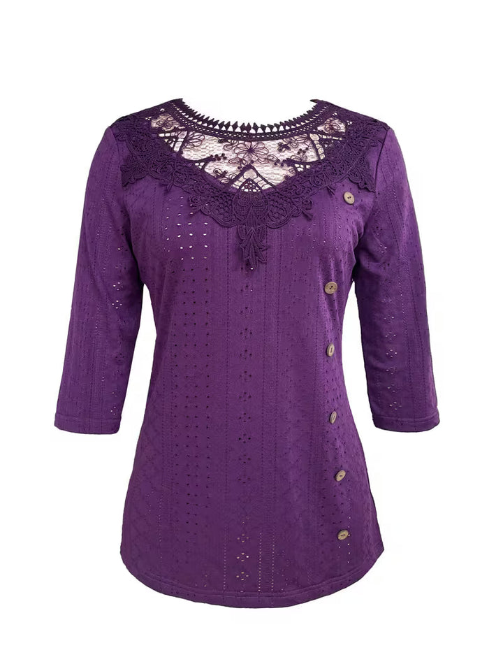 Svevelle - Contrast Lace Button Decor Top