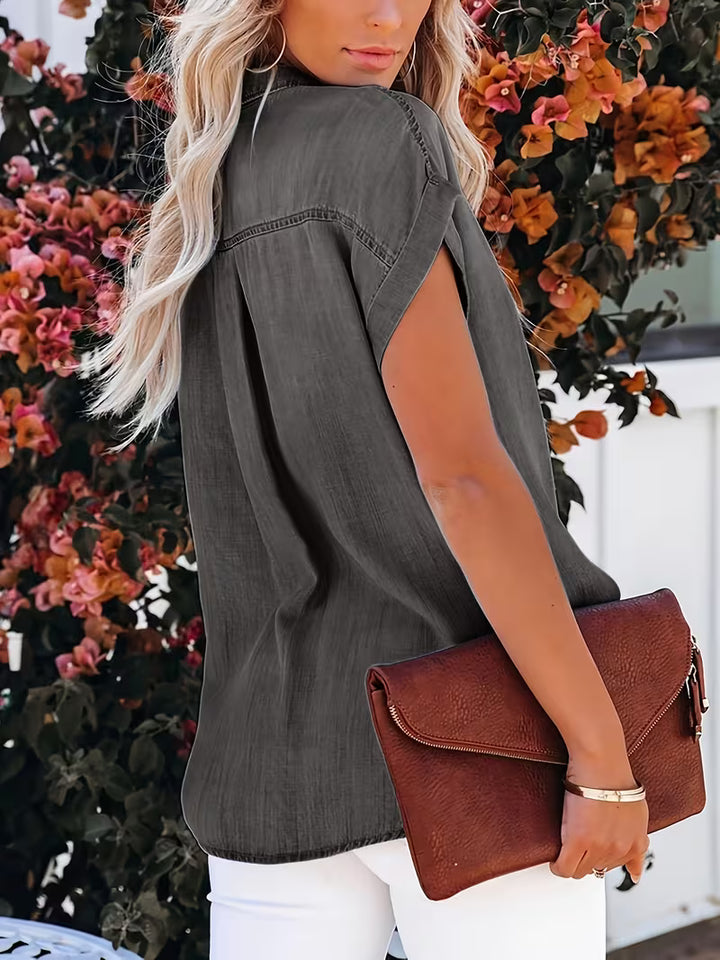 Kader - Relaxed Short-Sleeve Button-Up Denim Shirt