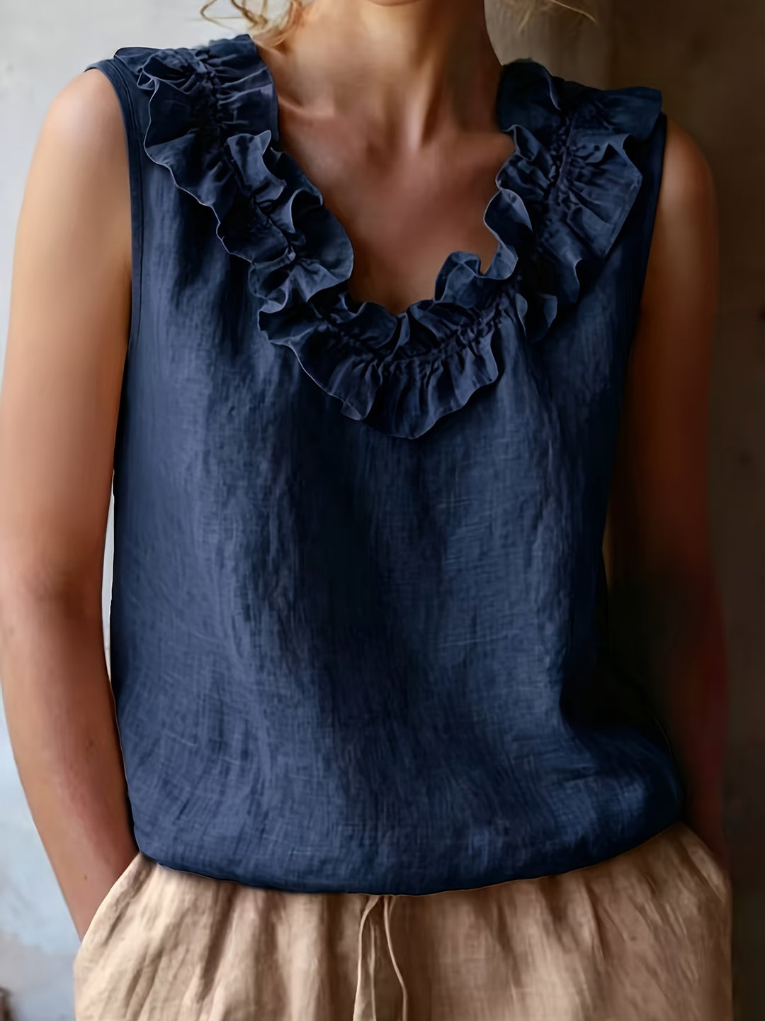 Safiya - Sleeveless Ruffle Neck Blouse