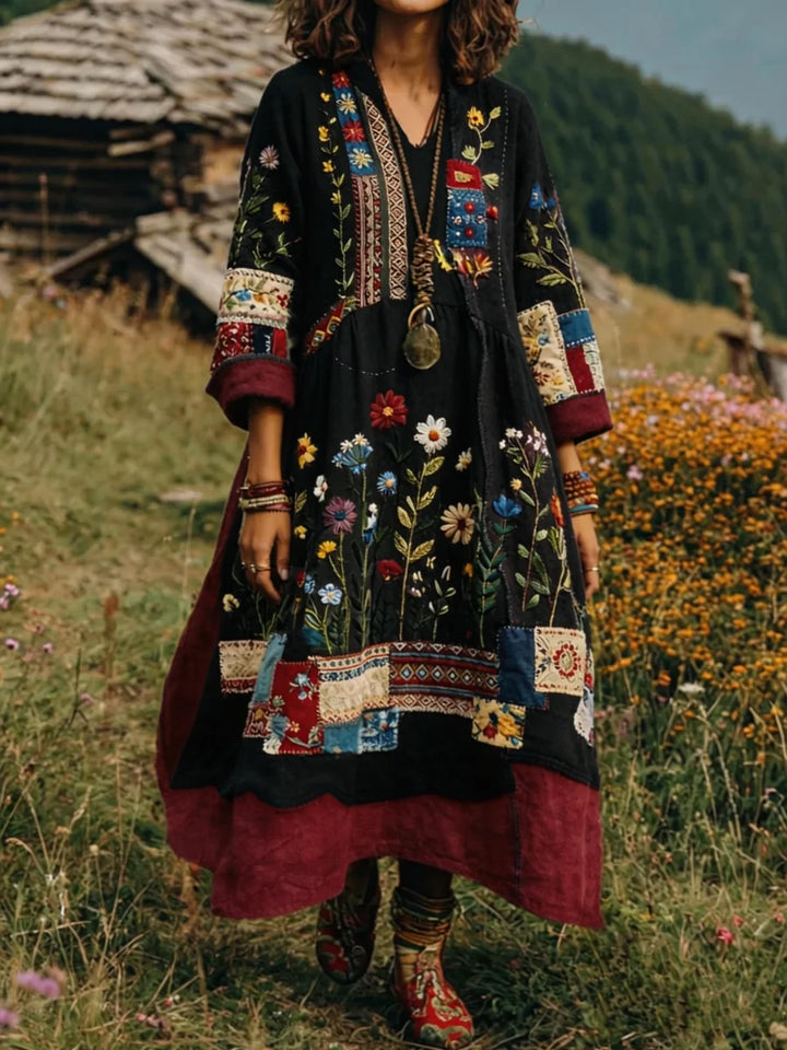 Eresha - Casual Long Sleeve Dress With Floral Print