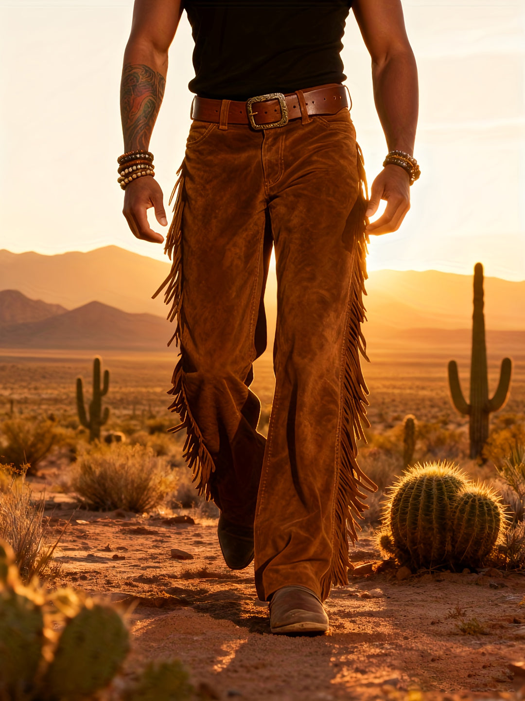 Altan - Casual Retro Western Fringe Trousers