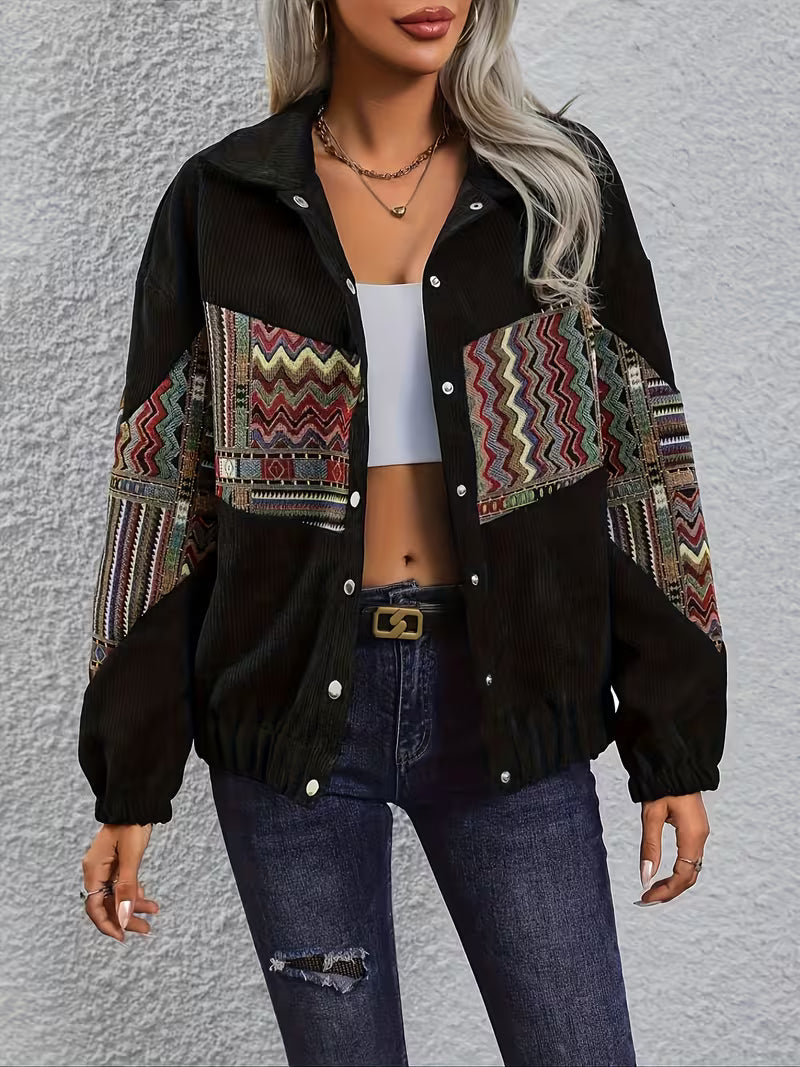 Amalenine - Jacket with Multicolor Geometric Patchwork and Lapels