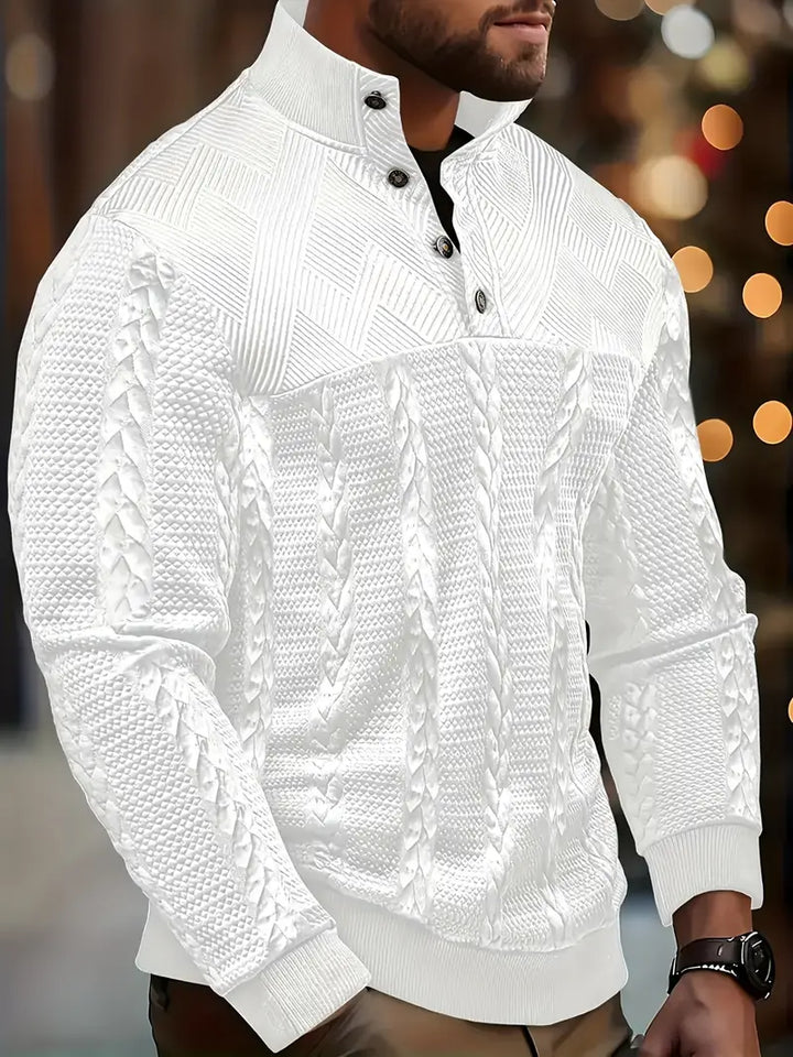 Dawson - Long Sleeve Henley Sweater With Striped