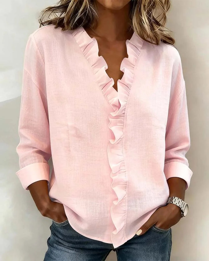 Aletta - Ruffle V-Neck And Long Sleeve Blouse