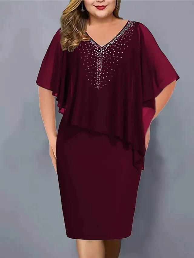 Yvaine - Rhinestone-Embellished Chiffon V-Neck Dress