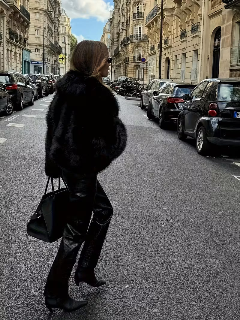 Gisenna - Faux Fur Oversized Cropped Lapel Jacket