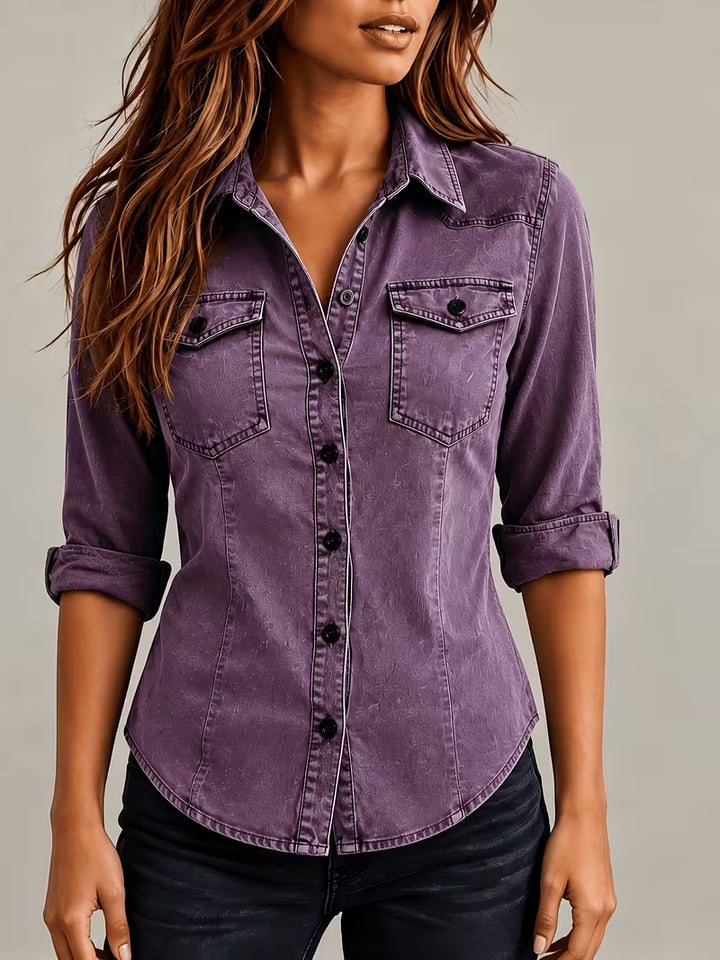 Rihana - Vintage Denim Cinched Collar Top