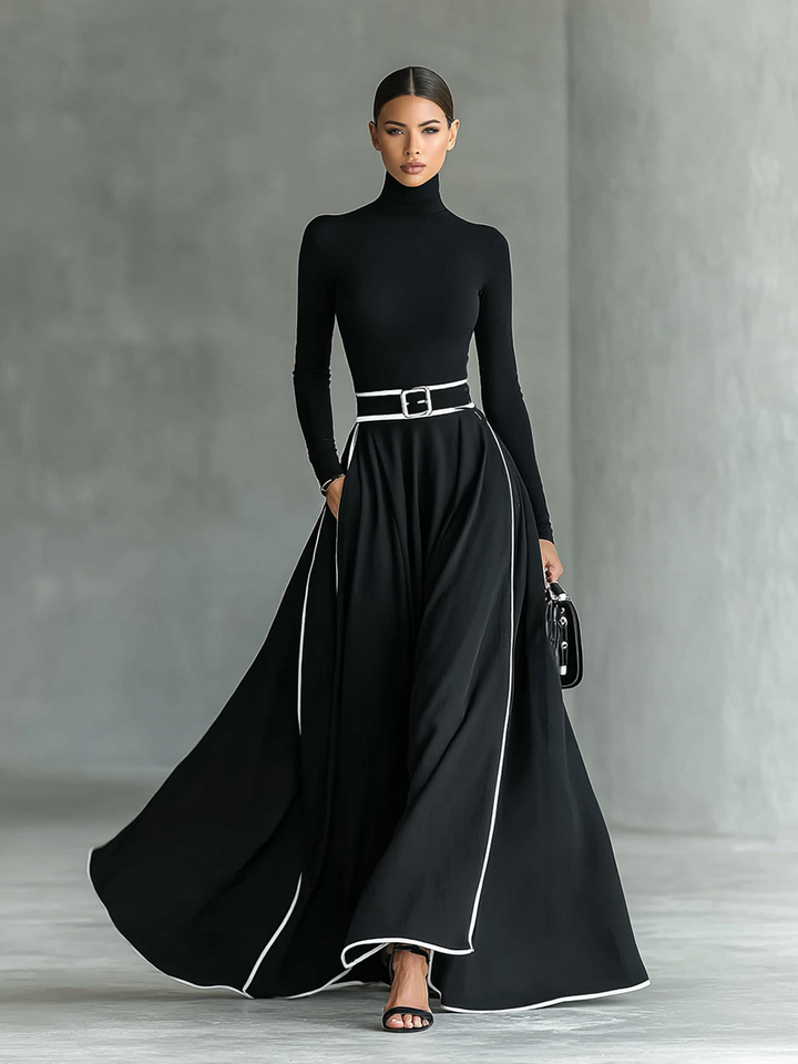 Romilly - Long Sleeve Tight Belt Maxi Dress