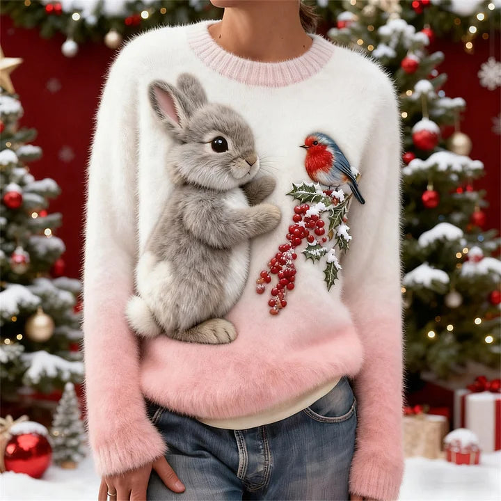 Suzette - Plush Sweater With a Christmas Rabbit